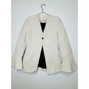 Co Beige Wool Hemp Blend Peplum Bell Sleeves One Button Blazer Jacket Size Small